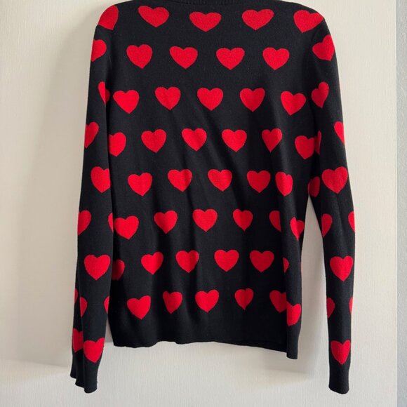 Love Moschino Crewneck Sweater Hearts Wool Blend Red & Black - Picture 2 of 7